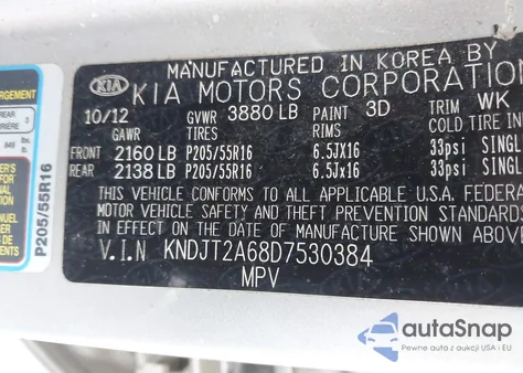 2013 Kia Soul + from USA, damaged, VIN KNDJT2A68D7530384